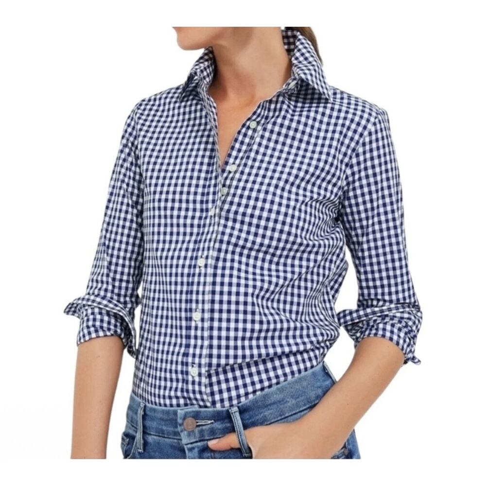 UNTUCKit Women’s Belleza Button Up Shirt Blue Buffalo Plaid Size 8 NWT